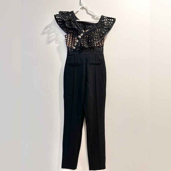 Self -Portrait Black Lace Jumpsuit Size 4 EUC - Picture 2 of 5